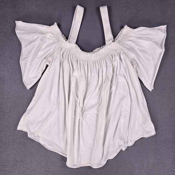 We The Free Top Womens Large Off‎ Shoulder Flutter Sleeve Boho Festival Shirt - Picture 2 of 8